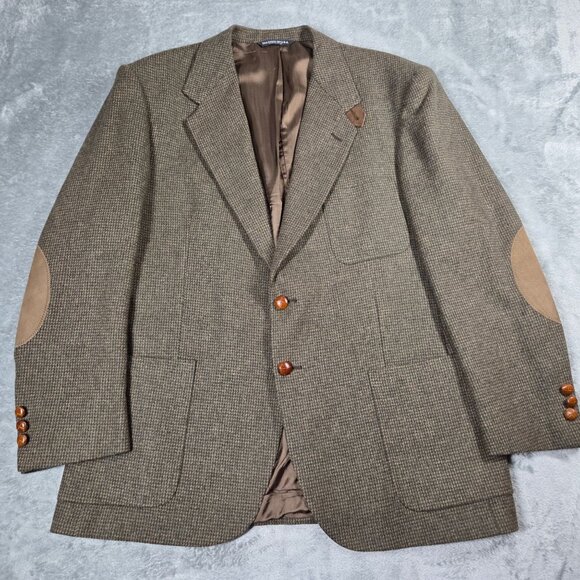 Vintage Stafford Sport Coat Mens 43R Brown Wool Tweed Elbow Patch Blazer Jacket - Picture 2 of 14